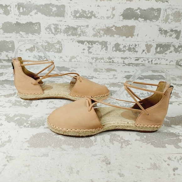 NEW Eileen Fisher Tan Leather Lace Up Back Zip Closed Toe Espadrilles V473 - Picture 7 of 11